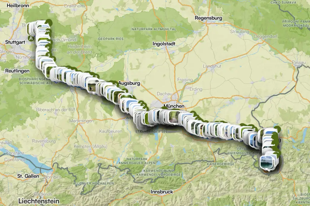 Winnenden to Salzburg route screenshot